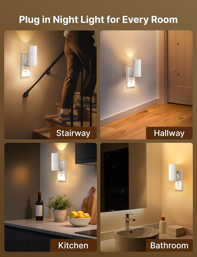 Night Light Plug into Wall, 4 Pack Dimmable LED Nightlight with Dusk to Dawn Sensor, Soft White Glow, for Hallway, Bathroom, Bedroom, White