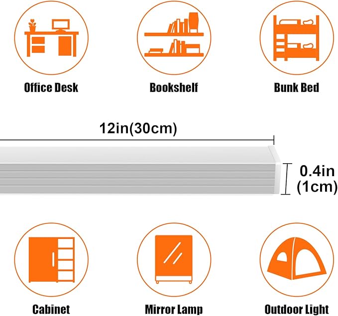 Under Cabinet Lighting, 12 Inch Plug in Light Bar, LED Keyboard Lights, 6000K Cool White Light, Ultra Thin Dimmable Light Bar, Suitable for Kitchen/Desk/Closet/Workbench