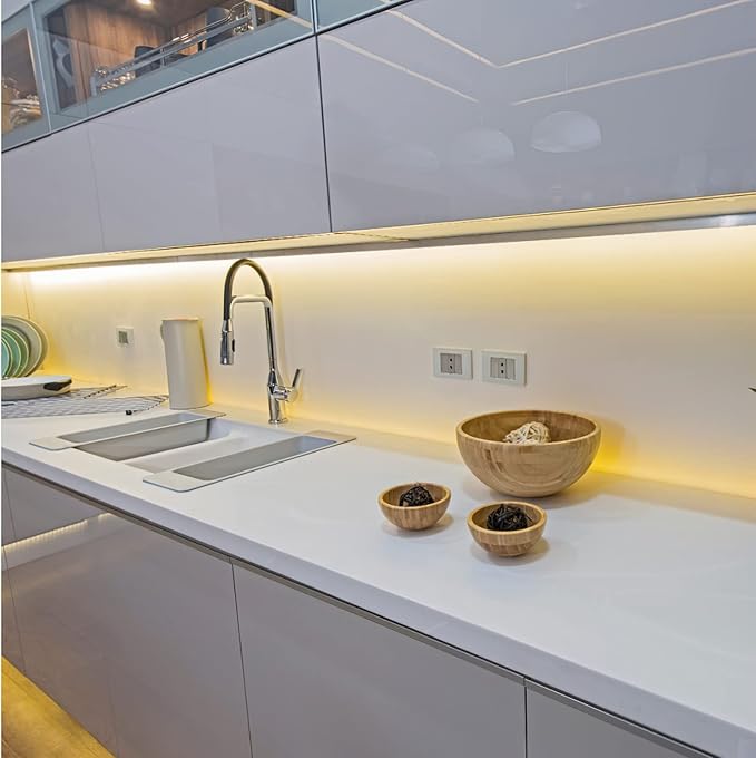 Warm White LED Strip Lights, 16.4ft Smart LED Light Strip 3500K with Dimmable Remote & Adapter, Strong Adhesive, 600 LEDs Flexible Tape Lights for Vantiy Mirror, Kitchen Cabinet, Bedroom