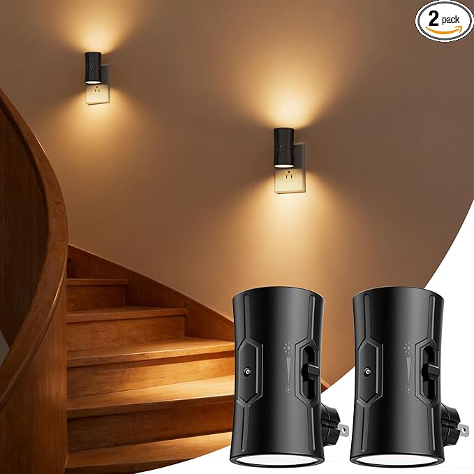 Night Light, 2-Pack Dimmable Plug-in Night Light with 90°Rotatable Plug, 0-100LM Adjustable Brightness, 3000K Warm White, 1W Ultra Low Energy for Bedroom, Hallway, Bathroom, Kids Room
