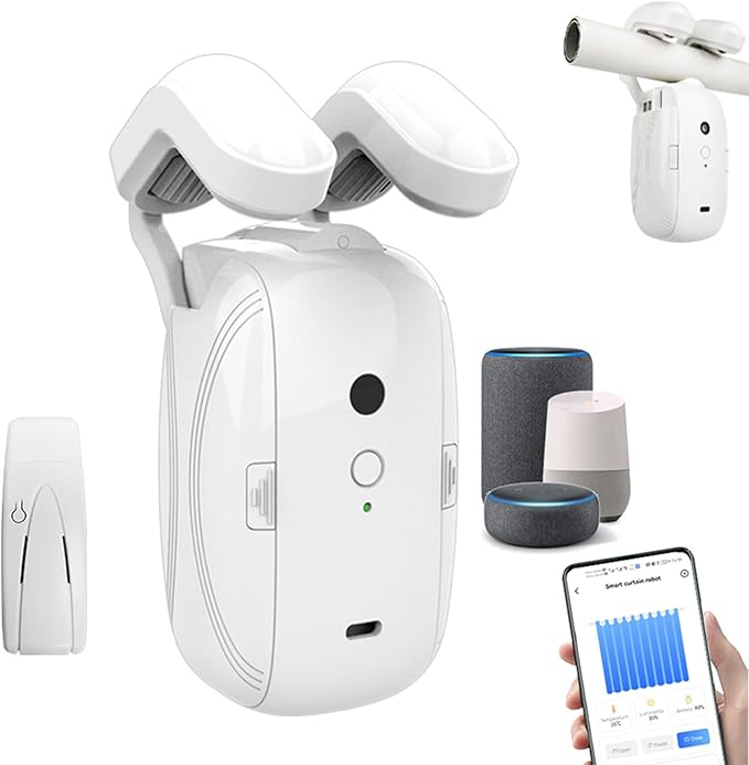 Smart Automatic Curtain Opener - Remote Controled by App/Timer/Voice,Upgraded High-Performance Motor, Automatic Light Sensor, Add Gateways, For Google Alexa, No Remote (Only for Roman Rod)