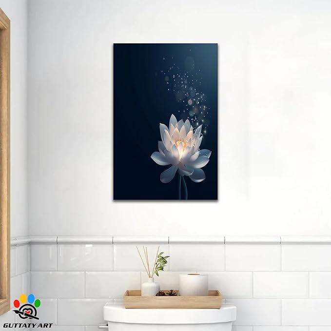 Zen Lotus Canvas Wall Art, Black White Zen Bathroom Wall Art Lotus Picture, Floral Spiritual Meditation Painting Artwork, lotus flower pictures bathroom decor zen painting for Yoga Spa 24x36 inch