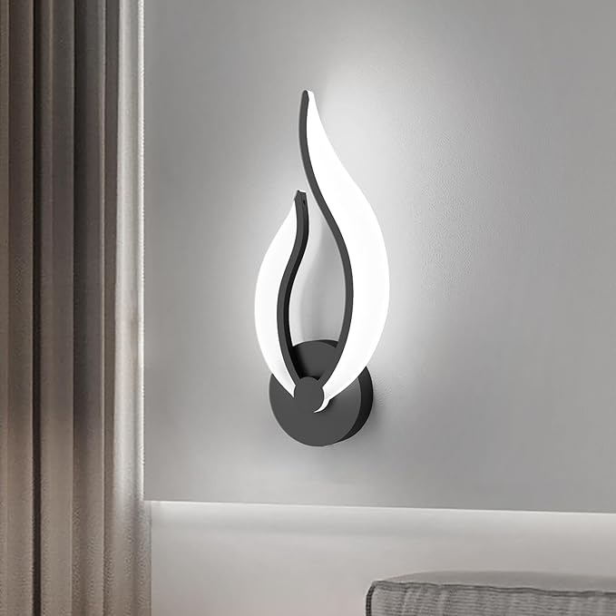 Hard-Wired 2-Pack Modern Indoor Wall Sconce 10W LED Black Dimmable Wall Sconce Set of 2 for Living Room Bedroom Hallway (Cool White Light, 5500K)
