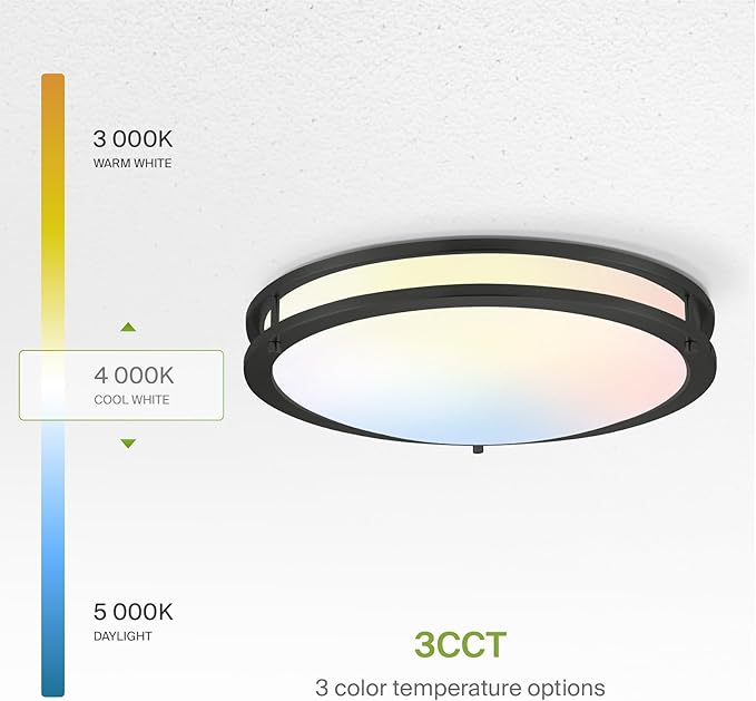 ASD LED 18" Round Flush Mount Lighting, Close to Ceiling Light Fixture | 3CCT, Dimmable, Energy Star, ETL Listed | 28W 2230LM 3000-5000K 120V | Low Profile Double Ring Lamp | Black, 4 Pack