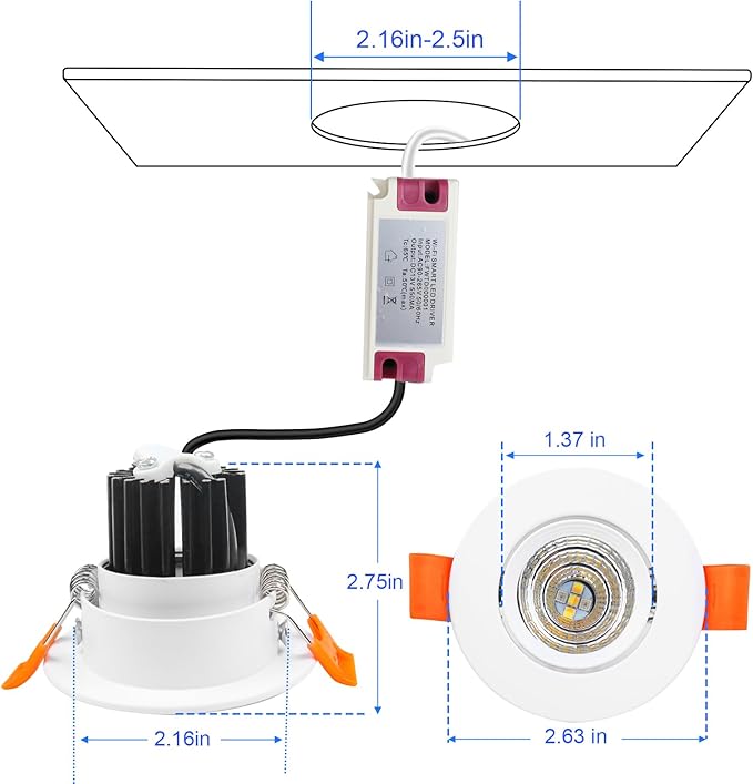 2 inch Smart LED Recessed Lighting, 5W WIFI Recessed LED Lights, Dimmable RGB & CCT 2700-6500K Color Changing, 110V Recessed Light Compatible with Alexa and Google Home, with LED Driver,1 Pack