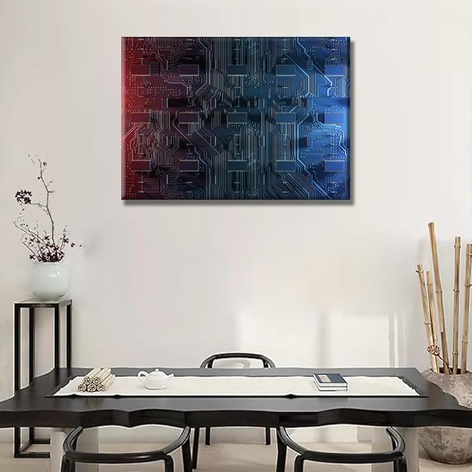 Digital Dynamic Wallpaper Wall Art for Living Room Abstract Computer Motherboard Picture for Bedroom Office Home Decor Wall Decorations Electronic PC Framed Wall Decor 20x28 INCH