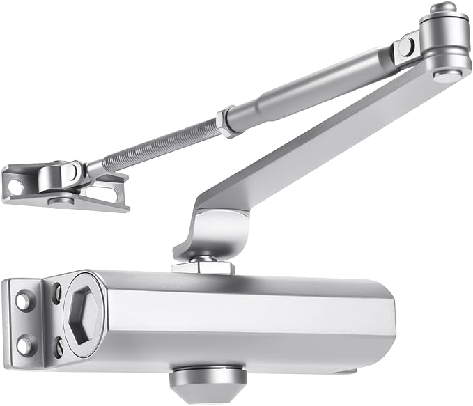 Automatic Door Closer, Adjustable Grade 3 Size Spring Hydraulic, Heavy Duty Door Closer for Commercial and Residential Silver for Doors Weighing 88 to 143 pounds