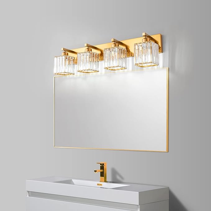 19.5" KnurledBrassWallSconcesSetof2,BronzeBathroomVanityLightFixtureswithWaterRipplesGlassTube,ModernLampforBedroom,LivingRoom,Hallway,Staise,Mirror,Kitchen