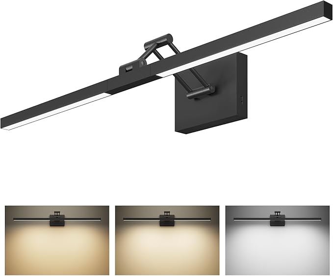 VONLUCE 30" LED Bathroom Vanity Light, 3CCT Modern LED Vanity Lights with 360° Rotatable Head & Swing Arm, 11.4W Bathroom Light Fixture Over Mirror, LED Lights for Bathroom Bedroom, Matte Black