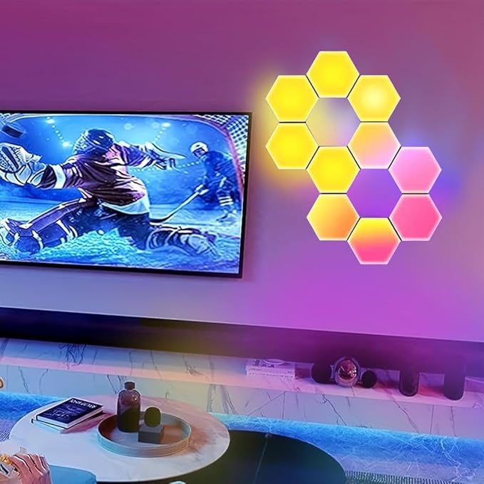Hexagon LED Wall Light Panels: Smart RGB Color-Changing Hexagon Lights with App & Remote Control, Music Sync Mode,DIY Wall Decor for Bedroom, Gaming Room, Home Theater (8)