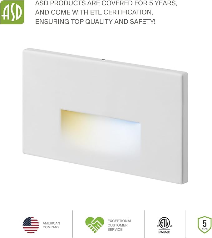 ASD LED Recessed Step Light Fixture, Dusk to Dawn Outdoor Tread Lighting | 3CCT, Motion Sensor, Photocell, Waterproof, ETL Listed | 3W 120LM 3000K-5000K 120V | Staircase Illumination | White, 4 Pack
