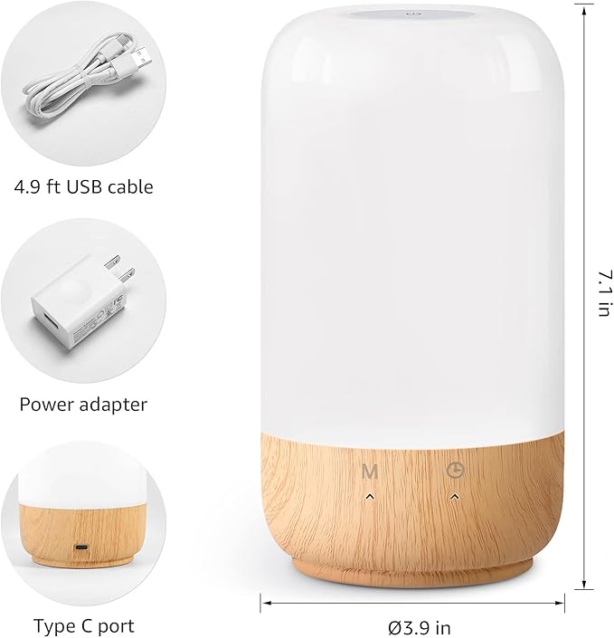 Lepro Table Lamp, LED Touch Lamp for Bedroom, Dimmable Bedside Night Light with Auto-off Timer, 350lm Tunable Soft Warm White, Daylight Cool White, RGB Color Changing Mood Lighting, Wood Grain