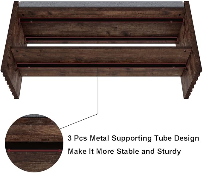 BON AUGURE 40" Storage Bench with Plush Cushion & 2-Tier Organizer, Modern Entryway Ottoman Bench for Hallway, Mudroom, Bedroom (Rustic Oak)