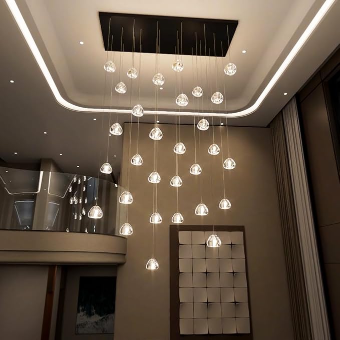 LED Chandeliers for Living Room Rectangular Light Dining Room Light Dimmable High Ceiling Pendant Lights Fixtures Lighting Chandelier for Foyer Entryway 2700K 6000K Lighting Large