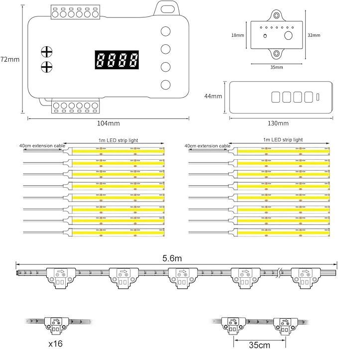 Intelligent Motion Triggered LED Stair Lighting Kit Daylight Sensor PIR Sensor Control Staircase Light One Main Line Design 16 Stairs 40in COB LED Strip Light for Indoor Stair (Warm White-2700K)