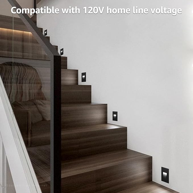 LEONLITE Black 5CCT 120V LED Step Lights, 3.5W 150LM 5%-100% Dimmable Horizontal Stair Lights Indoor Outdoor Wet Location, CRI90+ & ETL, 2700K/3000K/3500K/4000K/5000K, Aluminum, Pack of 3