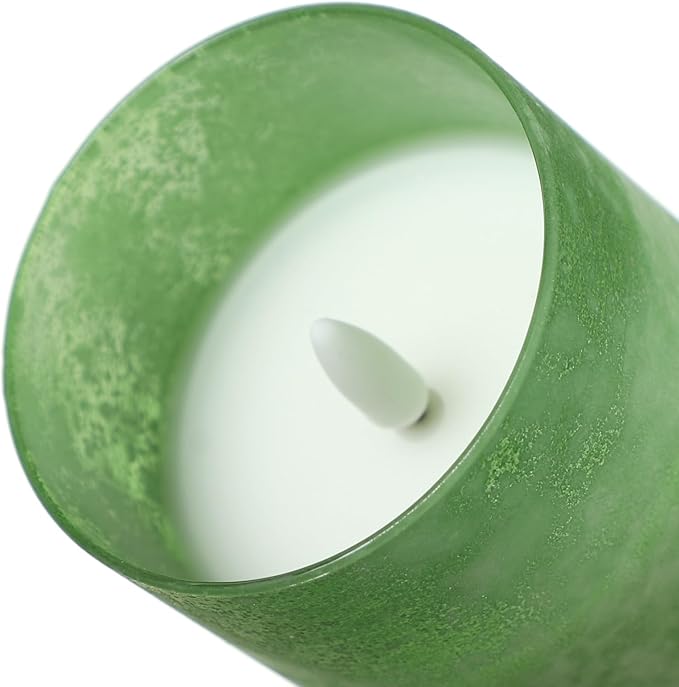 Mingfuxin Green Flameless Candles with Remote, Real Wax Battery Operated Candles with Timer, Set of 3 Electric LED Pillar Fake for Party Halloween Christmas Home Living Room Decor