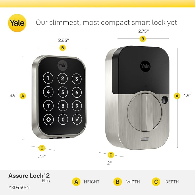 Yale Assure Lock 2 Plus Apple Home Keys, Nickel Keyless Entry Door Lock with Keypad for Code Entry Lock and Auto-Unlock (No Wi-Fi) Remote Access Requires Apple Home Hub via HomeKit, ‎YRD450-N-BLE-619