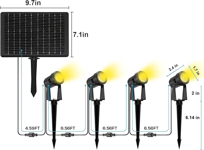 ZYAN Solar Landscape Spotlights, Separate Monocrystalline Panels & USB-C Powered 5400mAh Auto On Off Dusk to Dawn, Outdoor IP65 Waterproof, Warm White for Yard Path Patio (4 Pack)