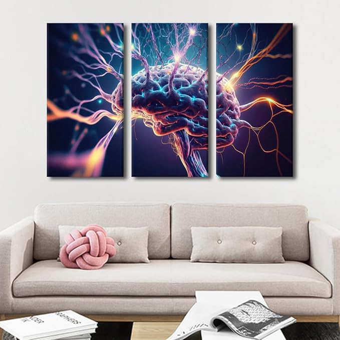 Large Canvas Wall Art Future Technology Picture Posters for Home Wall Decor, AI Pictures Print On Canvas Wall Art for Bedroom Office Wall Decorations Wooden Framed and Stretched, 60" Wx40 H