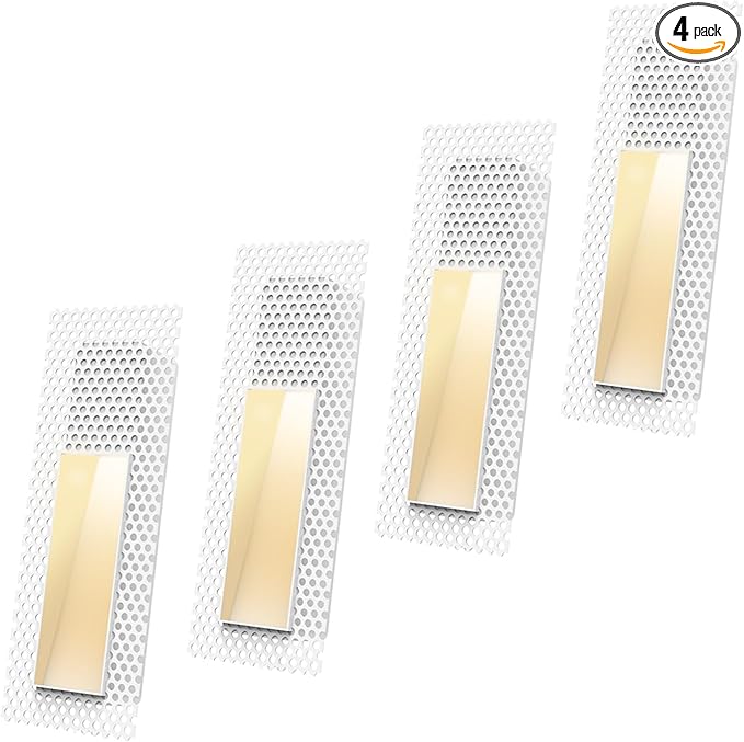 SCON Recessed Step Light, 2W LED Rectangle Skirting Wall Light 3000K Warm White, Invisible Stair Lights Indoor, Recessed Wall Night Light, Trimless Design for Hallway, Stairway, Bedroom 4-Pack
