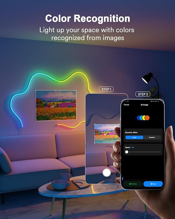 Lumary Smart RGBAICW Neon Rope Light Indoor, 9.8ft LED Lights for Bedroom Works with Alexa/Google Assistant, 180LEDs/m RGB & Warm White & Cool White Strip, Wall Decor for Halloween, Softer Material