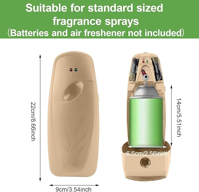 4PCS Automatic Air Freshener Spray Dispenser, Wall Mounted or Free Standing Battery Operated Sprayer for Bathroom Multiple Time Scent Mist Release Settings for Room Restroom Sprayer (Khaki, L)