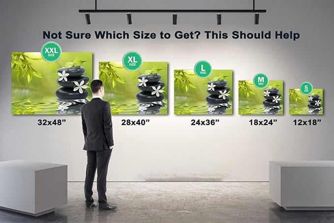 GUTTATY Zen Wall Art Decor, Modern Bathroom Zen Decor Wall Art, Canvas Wall Art for SPA Zen Room Decor, Green Bamboo Leaves and Pebble Relaxing Zen Art Prints for Office & SPA Wall Decor 28x40 Inches