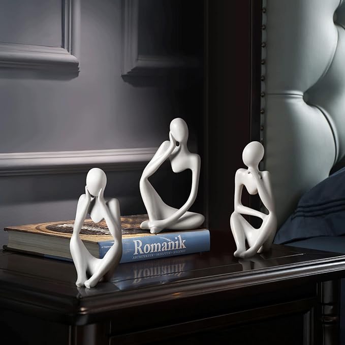 BrownLove 3pcs Decor White Thinker Statue Abstract Art Sculpture，Resin Collectible Figurines for Home Living Room Office Shelf Decoration