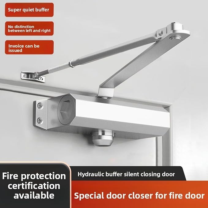 Automatic Hydraulic Door Closer – Adjustable Soft Close for Residential & Light Commercial Use – Grade 3 Heavy Duty Aluminum, Easy Install with Template, Silver (88–143 lbs)