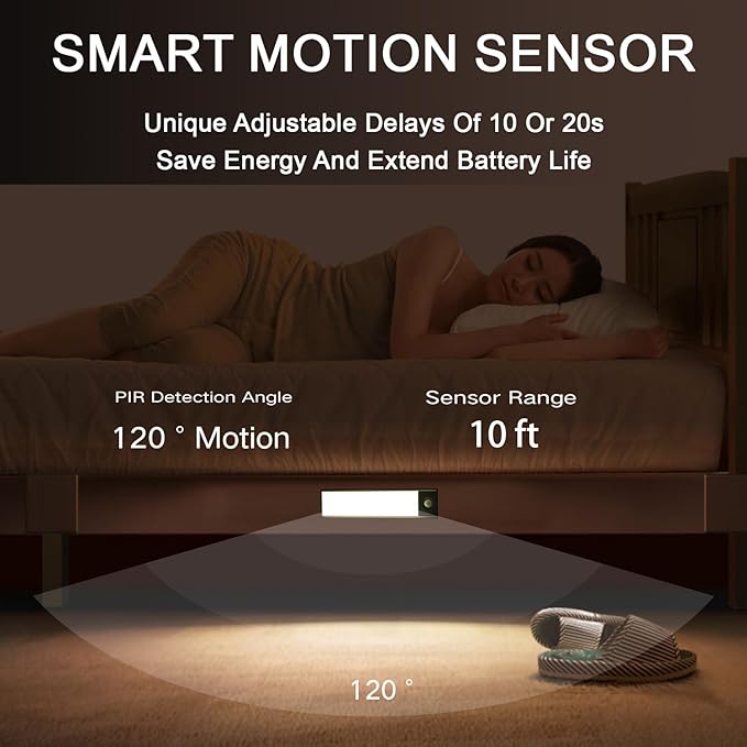 Under Cabinet Lighting, 2400mAh Motion Sensor Light Indoor, 160lm Rechargeable-Battery-Operated Closet Light, Magnetic Under Counter Lights for Kitchen, Stair, Drawer, Safe(7.8in, Cool White, 2 Pack)