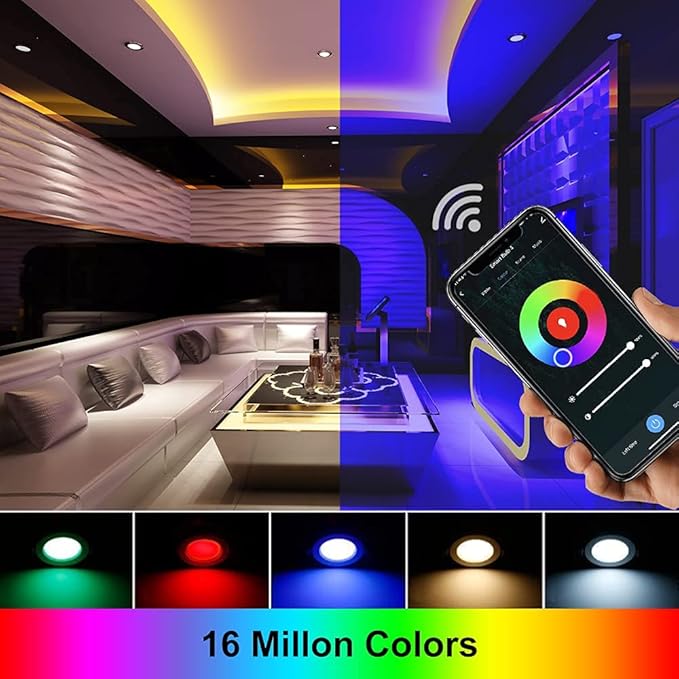 LightingWill 2 Inch Recessed Lighting, Smart WiFi LED Downlight, 5W LED Ceiling Light Compatible with Alexa/Google Assistant, Dimmable RGB & 2700K-6500K, 120V with LED Driver (4 Pack)