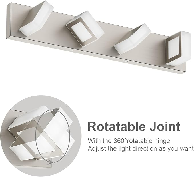 Ralbay Brushed Nickel Vanity Light for Bathroom Metal Acrylic Modern LED Bathroom Light Fixtures Over Mirror