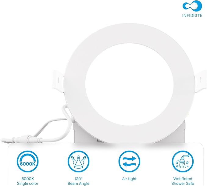 INFIBRITE 4 Inch 6000K Clear White 9W 750LM Thin LED Ceiling Light Kit, Dimmable, Wet Rated