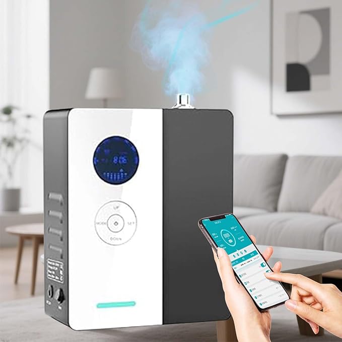 Commercial Fragrance Diffuser, HVAC Aroma Compatible, Smart Air Diffuser 17657 Cu Ft, Waterless Essential Oil Diffuser, 6.76 Oz, WiFi Bluetooth App Controlled Silent for Hotel Spa(White)