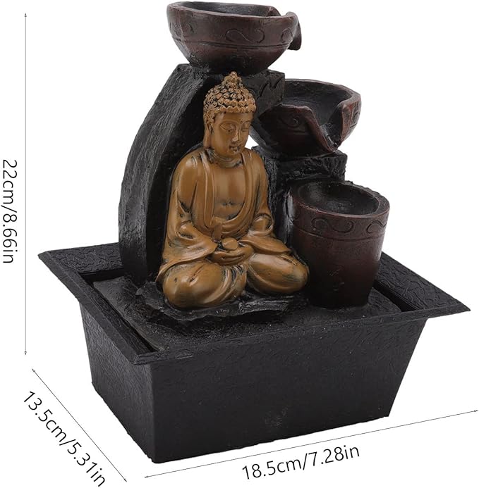 Buddha Water Flowing Synthetic Resin Waterfall Lights Home Office Desktop Serene Ambience Colorful Light Living Room Study Rustproof Weather Resistant