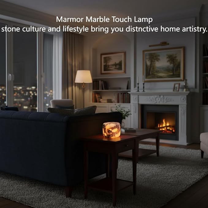 Marmor Marble Lamp Table Lamp Unique Stone lamp Type-C 3 Way Bedside Lamps Ambient Lighting for Bedroom Night Stands Small Night Light Decorative LED Warm Ambient Portable Lamps for Rechargeable