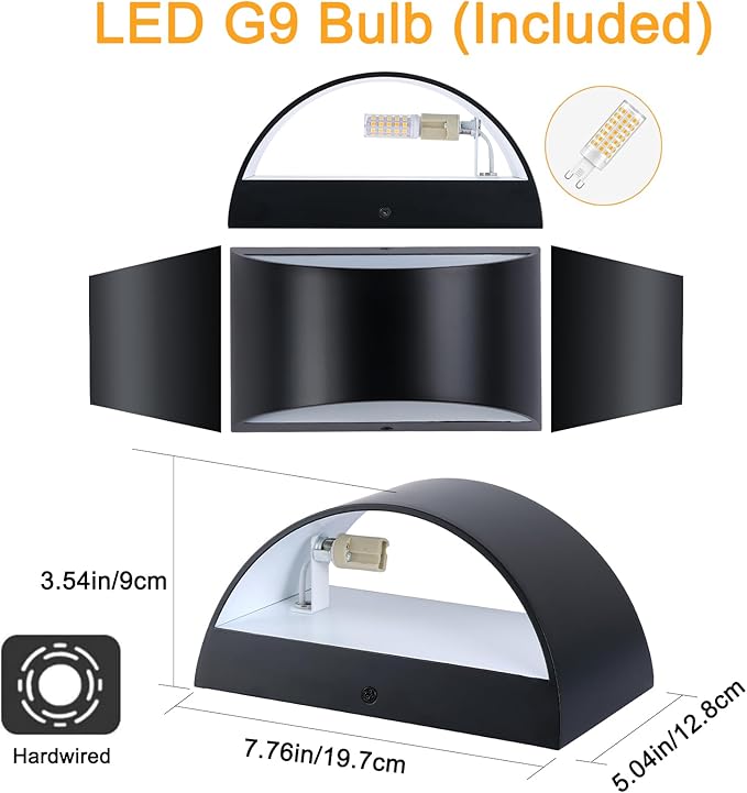 Black Modern LED Wall Sconce (with G9 Bulbs) Hardwired Indoor Wall Lights Set of 2 Up and Down Wall Mount Lamps for Hallways, Bedrooms, Hallways, Living Room 3000K Warm White