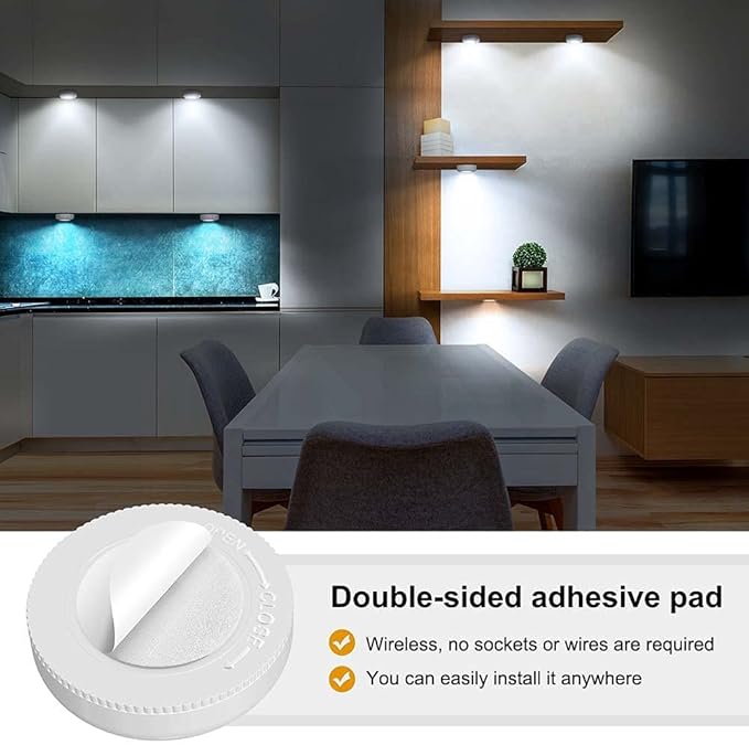 LED Puck Lights, Tap Light Battery Operated Push Button Light Stick Up Lights Under Cabinet Lighting Wireless Lights for Kitchen Counter Cabinet, Closet, Shed, RV, Attic, Shelf, 8 Pack