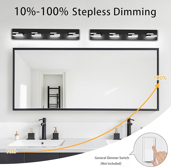 LED Modern Bathroom Vanity Light Fixtures 4-Light 5CCT Dimmable Matte Black Vanity Lights for Bathroom Lighting Fixtures Over Mirror, with 350° Rotatable Acrylic Heads, 28-inch