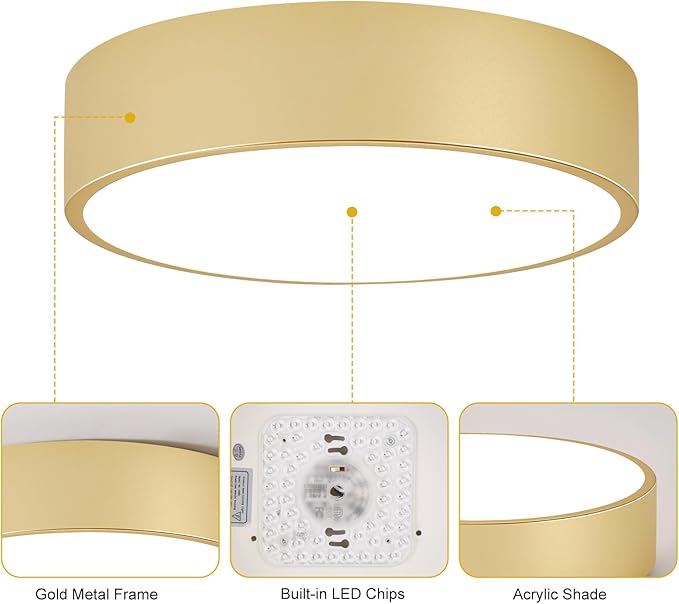 Dimmable LED Ceiling Light, 5CCT Modern Round Close to Ceiling Lighting Fixtures, Minimalist Gold Ceiling Lamp for Bedroom, Hallway, Laundry Room,11.8 inch