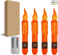 Orange Flameless Short Taper Candles, Real Wax Hand Dipped LED Battery Operated with Remote, Flickering Flame Lights for Festival Party Home Décor, 6.7 Inch Primitive Flameless Candles, 4PCS