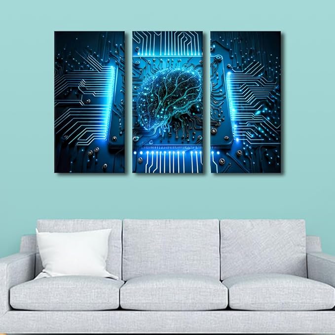 AI Wall Art Artificial Intelligence Pictures Print On Canvas Wall Art Future Technology Artwork Modern Home Decoration for Living Room Framed Gallery-Wrapped Ready to Hang, 42" Wx28 H