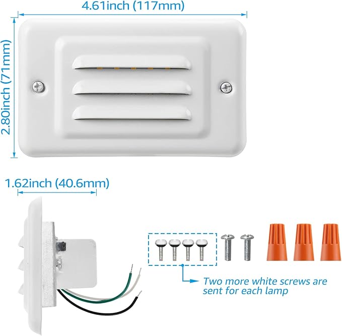 LEONLITE LED Step Lights Indoor, Wall Mount Stair Lighting with Louver Faceplate, 120V, 3000K Warm White, Metal Faceplate with Bright White, Non-Dimmable, ETL Listed, Pack of 3