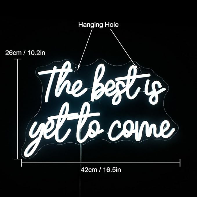 The Best is Get to Come LED Neon Signs for Wall Decor Neon Wall Art Acrylic LED Lights with Hanging Chain Light Up for Bedroom Decor Graduation Bar Pub Wedding Party 5V USB Powered Dimmable