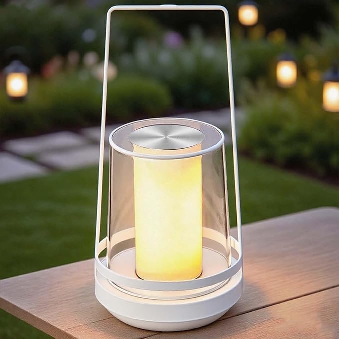 White Touch Bedside Lamp with Soothing Candlelight Mode - Rechargeable, Dimmable Night Light, Tap for Gentle Flame & Sparkle Effect, for Nursery, Bedroom Relaxation, Gifts