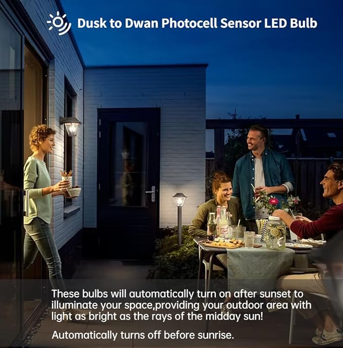 GEPLAD 12-Pack Dusk to Dawn Light Bulbs Outdoor 75 Watt Equivalent, Automatic On/Off Sensor LED Light Bulb, 10W Daylight 5000K, 1100 Lumen, A19 E26 Bulbs