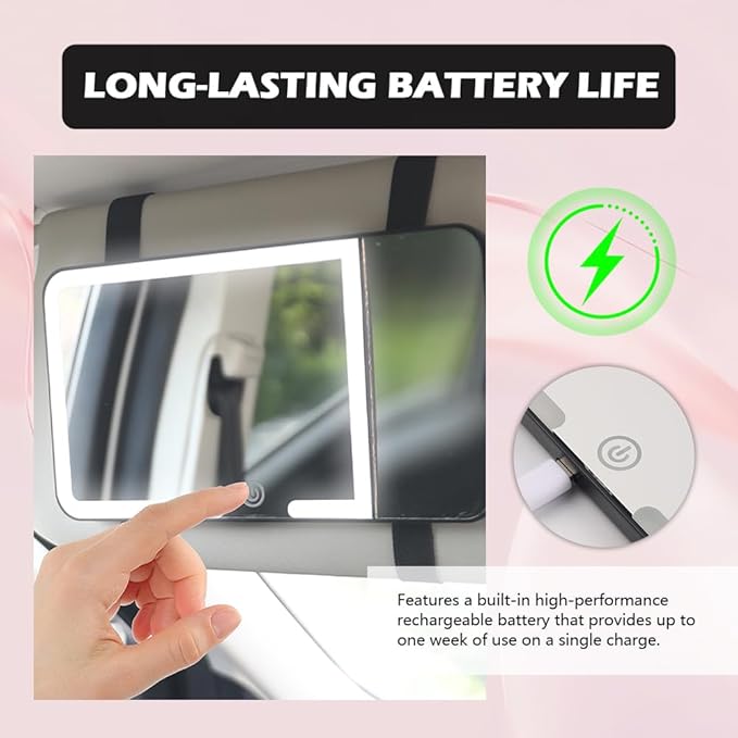 2026 New Car Vanity Mirror with Lights,3X Magnifying Car Visor Mirror with 3-Color Dimmable Lights & Smart Touch Control,Rechargeable Cars Makeup Mirrors for Cars/SUVs/Trucks