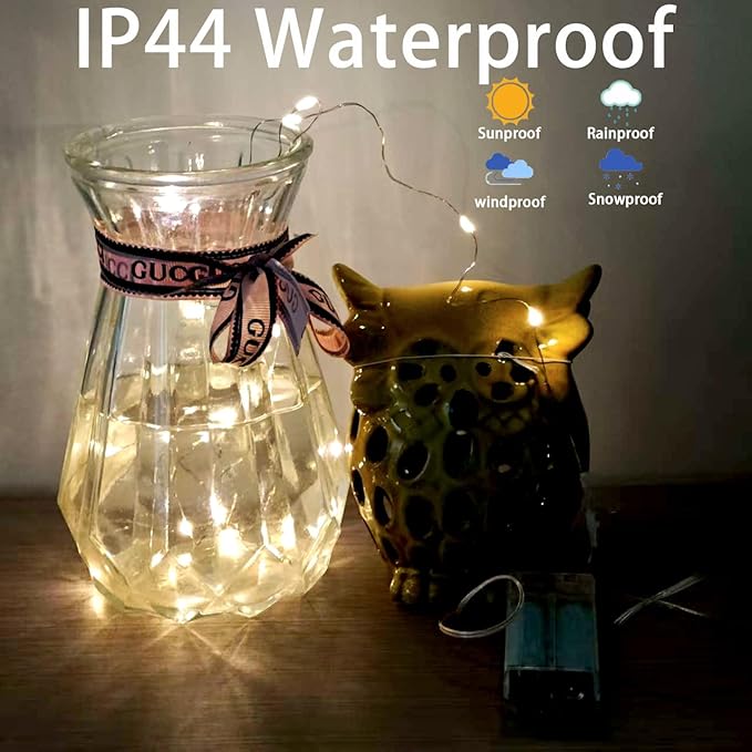 4 Pack Fairy String Lights,6.56FT 20LED,2AA Battery Operated,Timer Founction,Copper Wire String Lights, IP65 Waterproof,Indoor/Outdoor flexible for DIY ,Party, Bedroom, flowers decoration(Warm White)
