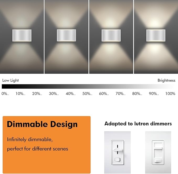 Wall Sconces Set of Two | Modern LED Indoor Wall Lights,Up and Down Wall Mount Light,Aluminum,Hardwired,Dimmable, Warm White 3000K, 1400Lm